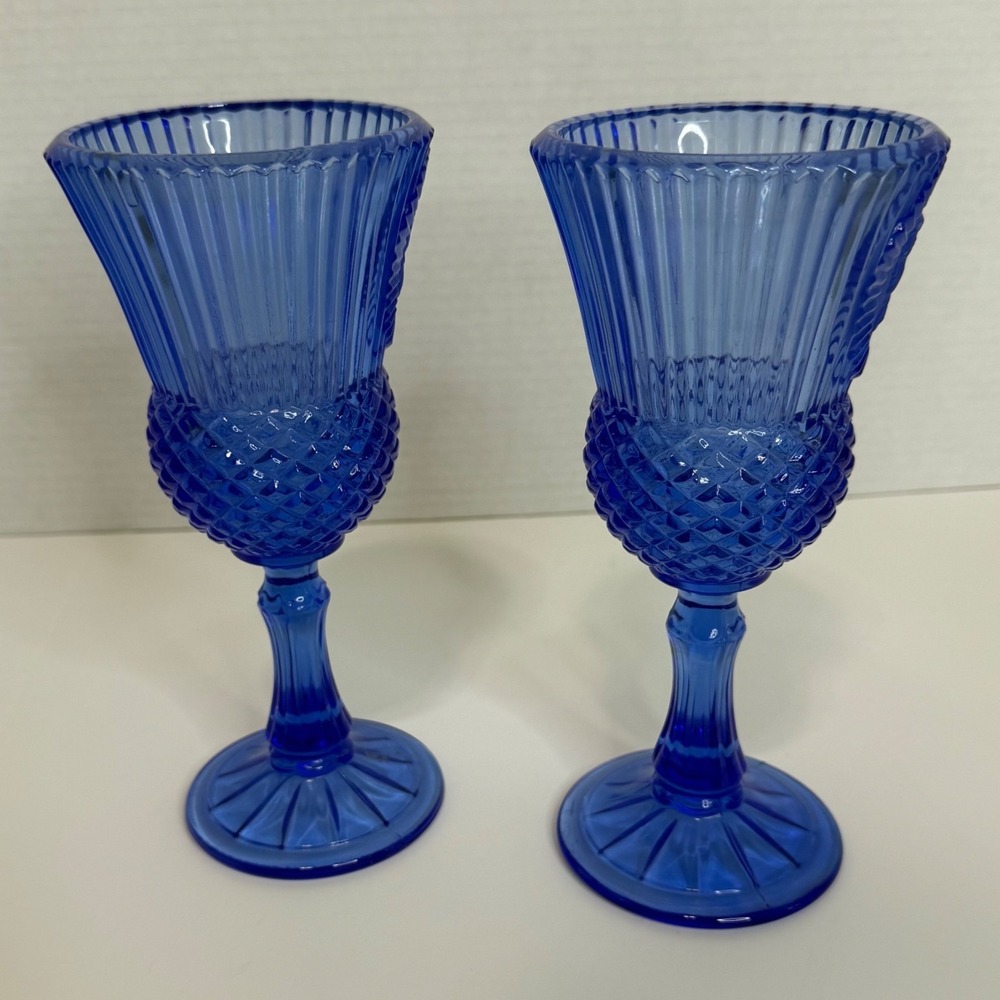 Vintage Avon Fostoria Cobalt Blue George and Martha Washington Cameo Goblet Set - Picture 7 of 9
